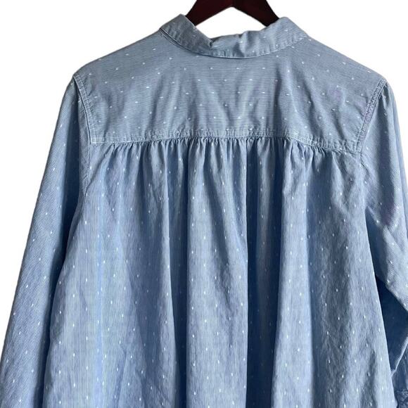 J Jill Top Women Blue Collar Embroidered Dots‎ Pinstripe Button Up Pocket Cotton - Picture 4 of 12